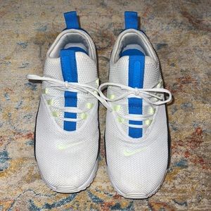 Woman’s size 10 Nike air max . White, neon green, black and blue